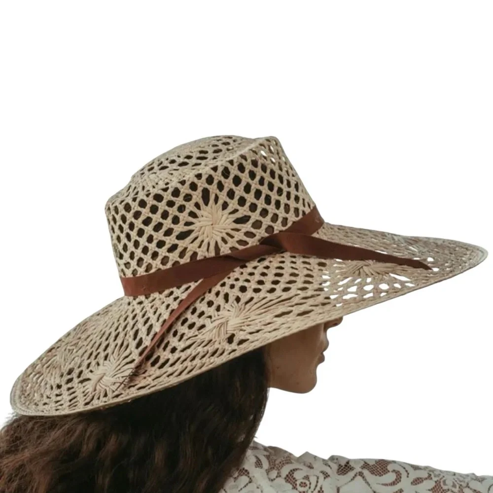 VERONICA BEARD X FREYA Meringue Raffia Beach Hat Cream Sun with Brown Ribbon NWT - Picture 3 of 8